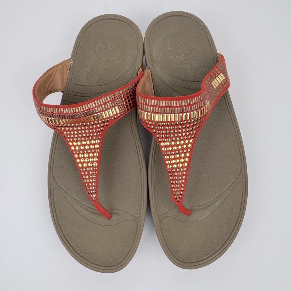 Fitflop Aztek Chada Women's Sandal Thong Slip-Ons. Size 9. Orange leather. - Picture 4 of 12